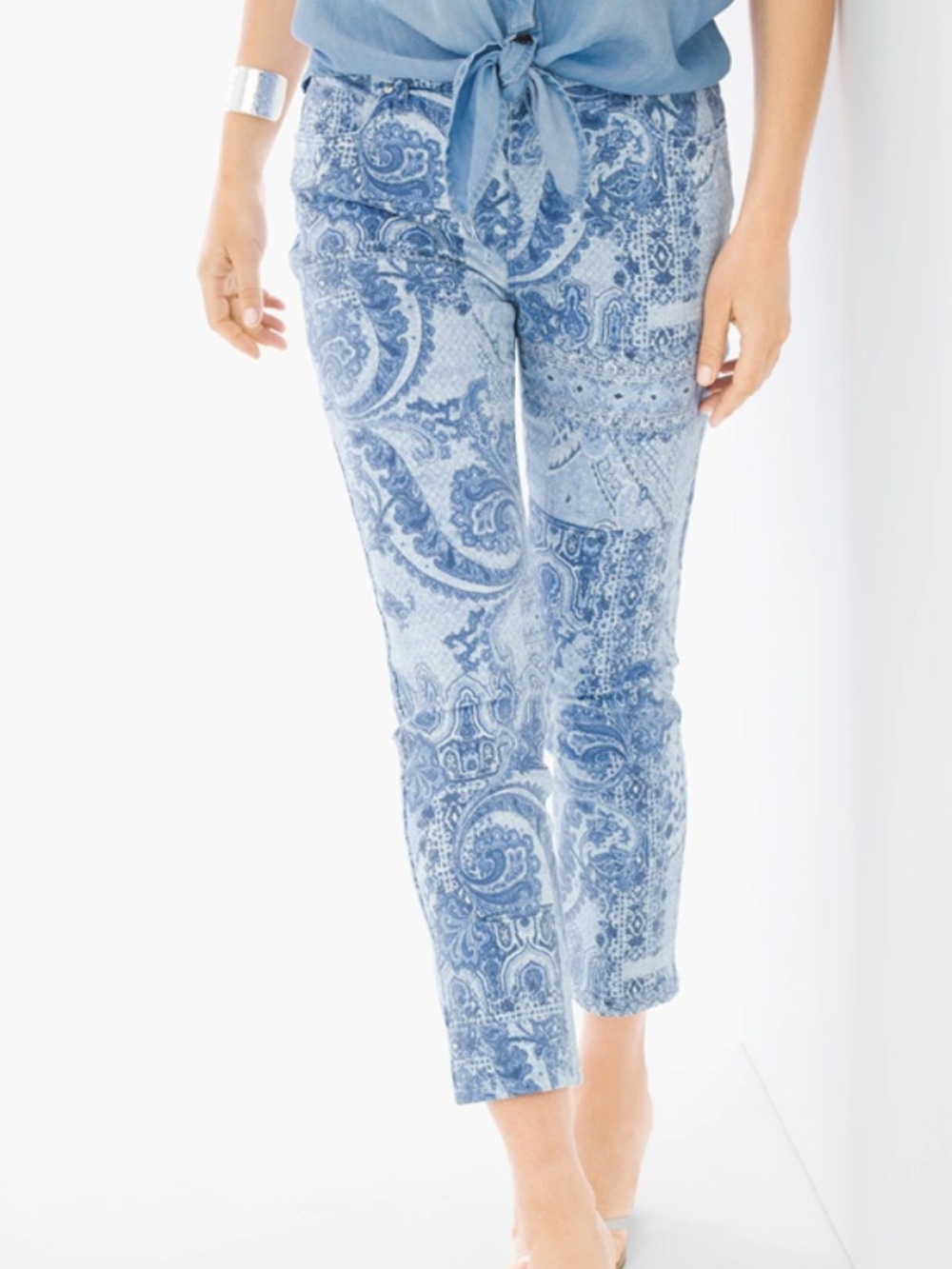 Chico's Light Blue Paisley-Print Girlfriend Ankle Jeans